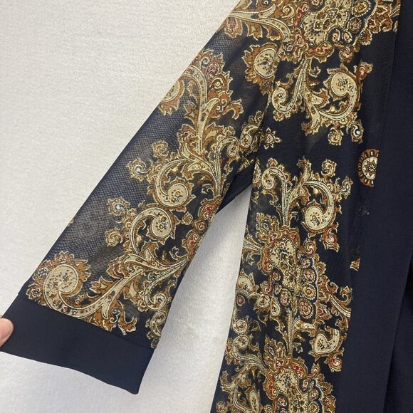 R&M‎ Richards Sheer Jacket Tank 2 Piece Set Womens 8 Blue Gold Paisley Elegant - Picture 6 of 16